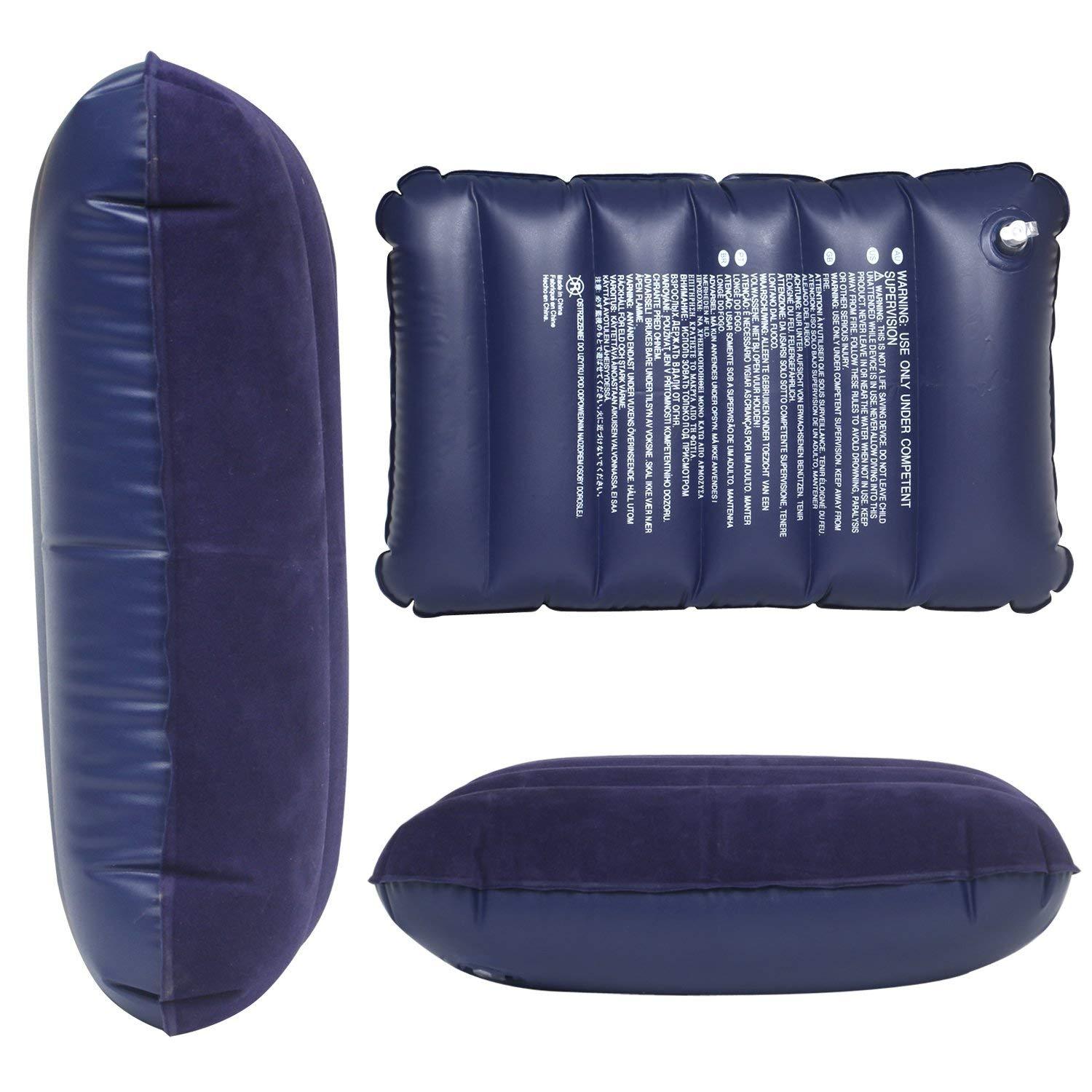 Soft blue inflatable pillow for travel. Soft blue inflatable pillow for travel.